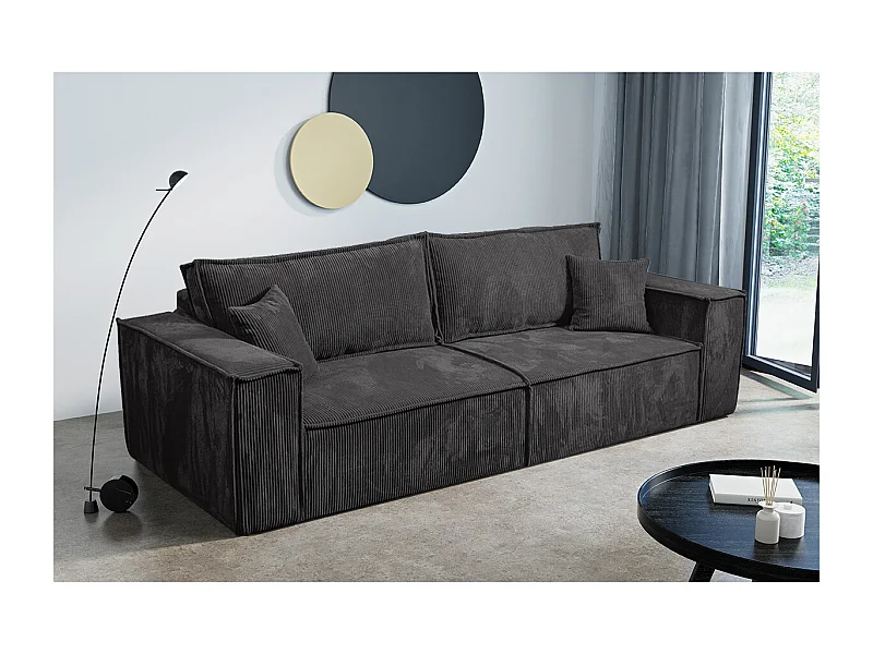 Canapé convertible 4 places avec coffre Isaac velours côtelé Gris foncé