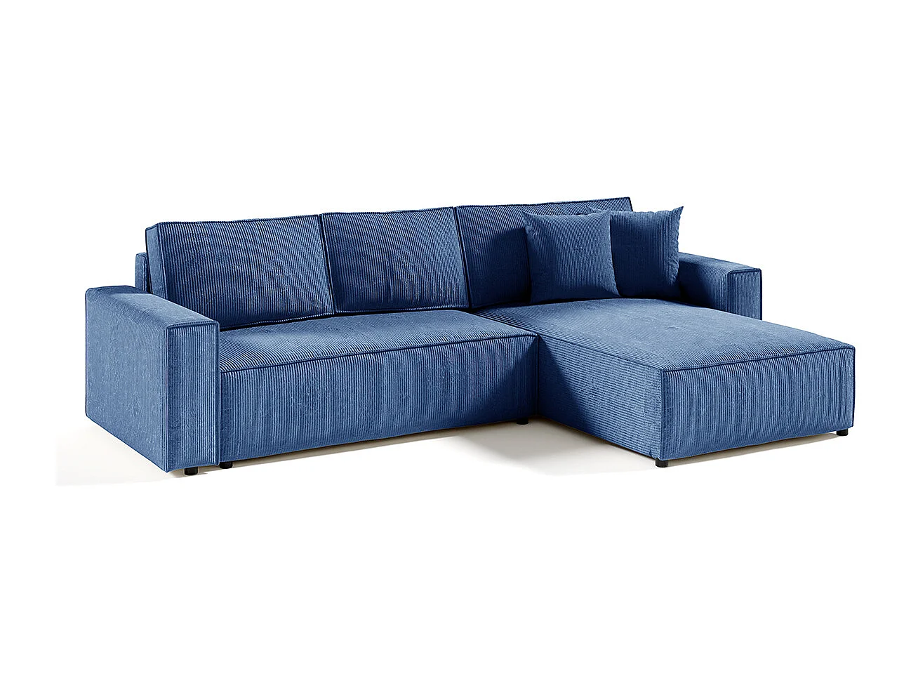 Canapé d'angle réversible et convertible 4 places avec coffre Isaac velours côtelé Bleu