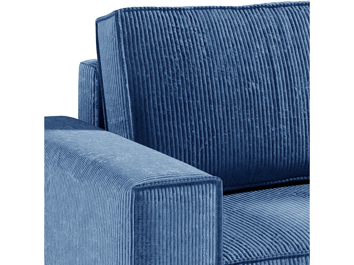 Canapé d'angle convertible 4 places avec coffre en velours bleu