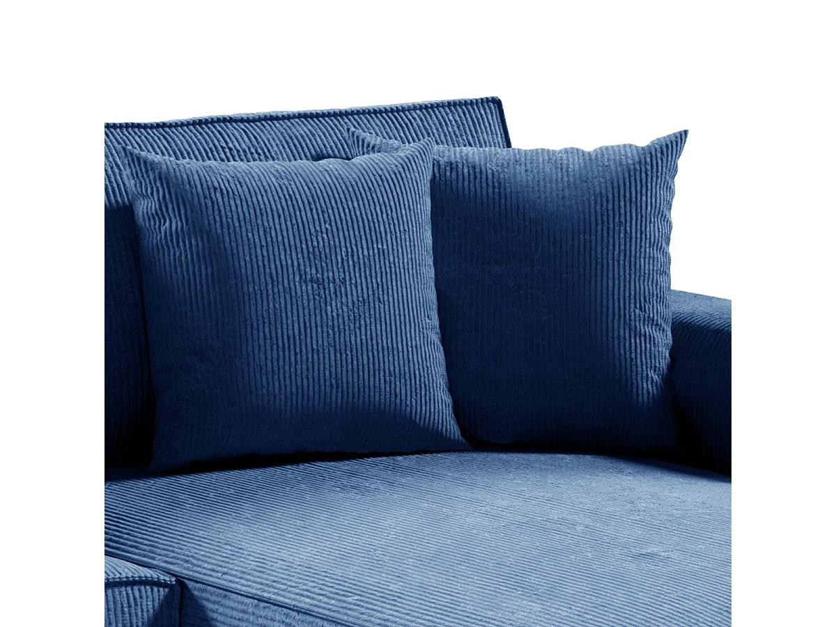 Canapé d'angle convertible 4 places avec coffre en velours bleu