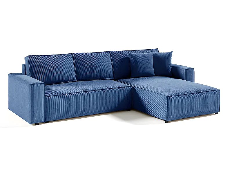 Canapé d'angle réversible et convertible 4 places avec coffre Isaac velours côtelé Bleu