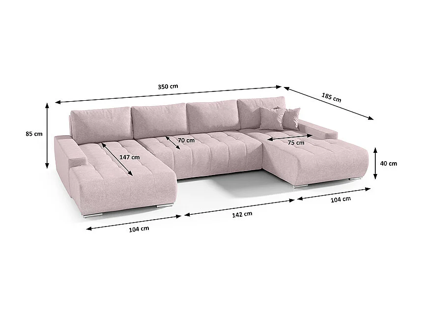 Canapé U 5 places convertible coffre Jonas Rose