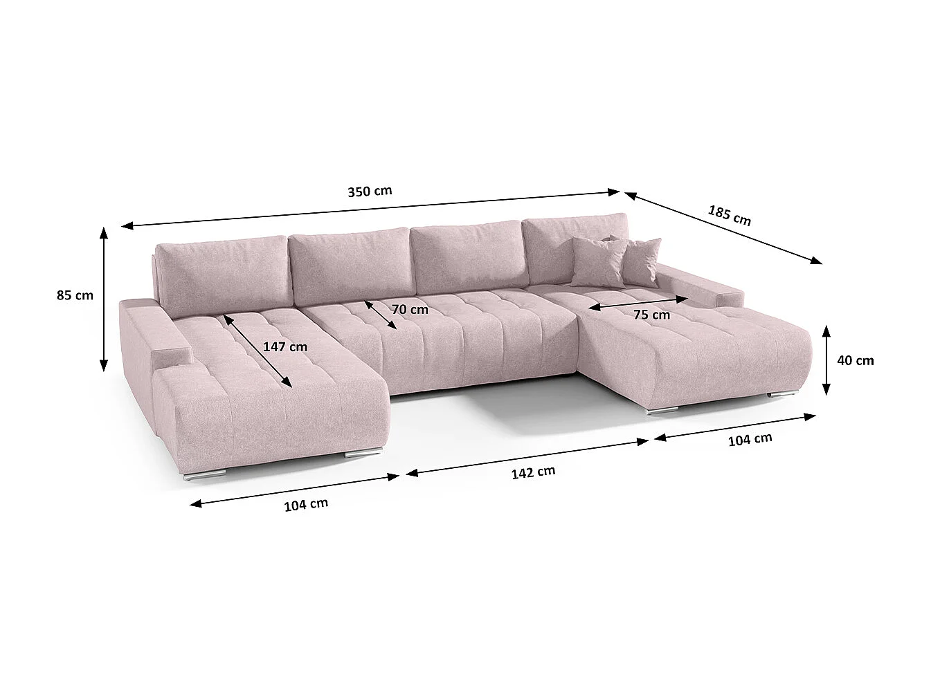 Canapé U 5 places convertible coffre Jonas Rose