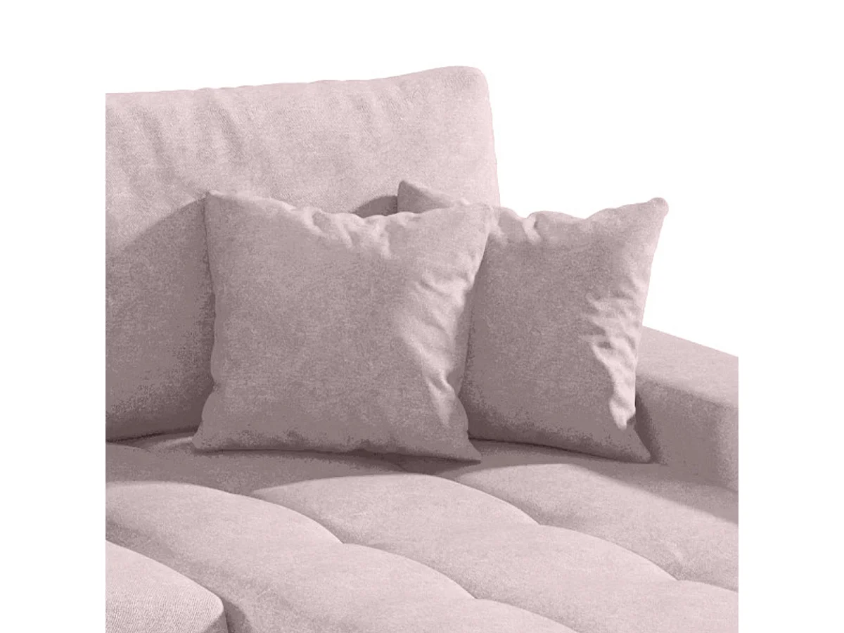 Canapé d'angle convertible 5 places avec coffre en tissu rose