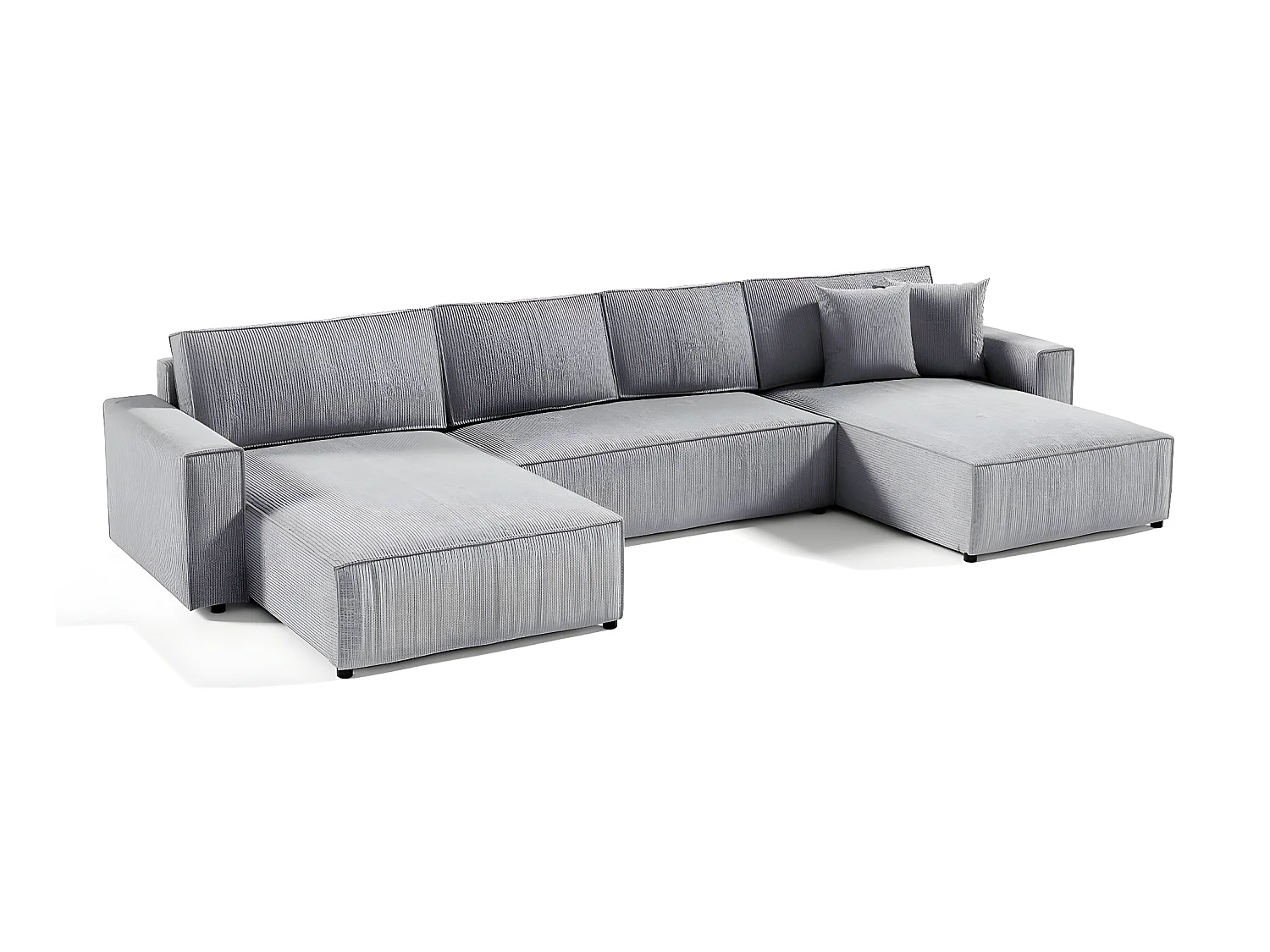 Canapé U 5 places convertible coffre Isaac velours côtelé Gris Clair