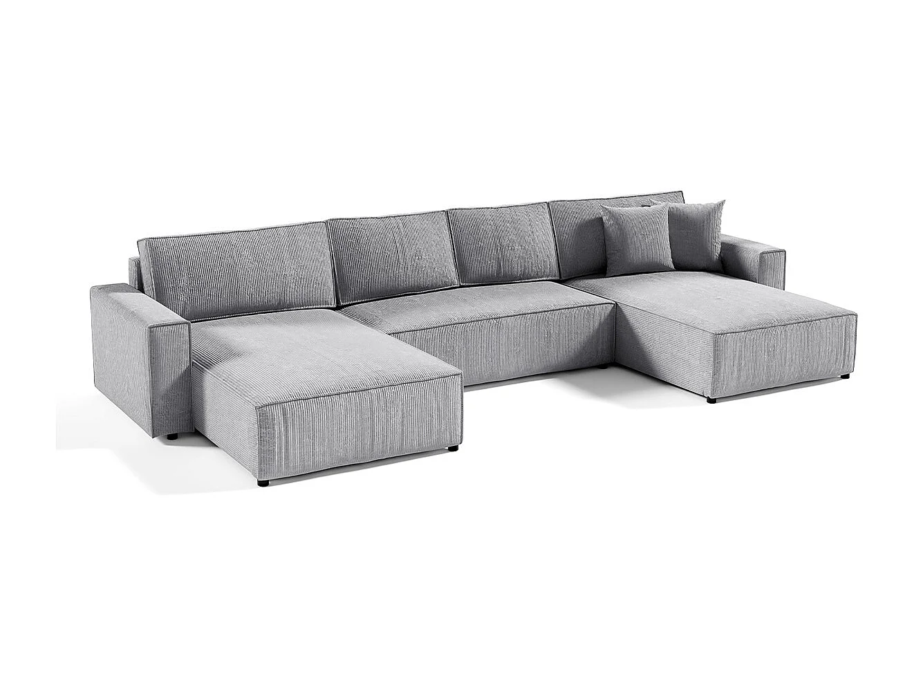 Canapé U 5 places convertible coffre Isaac velours côtelé Gris Clair