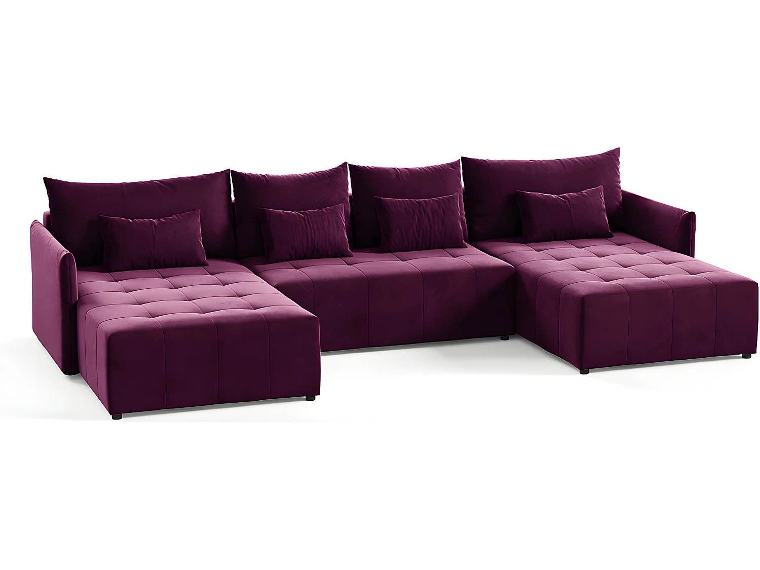 Canapé en U 5 places avec coffre Nolan velours Bordeaux