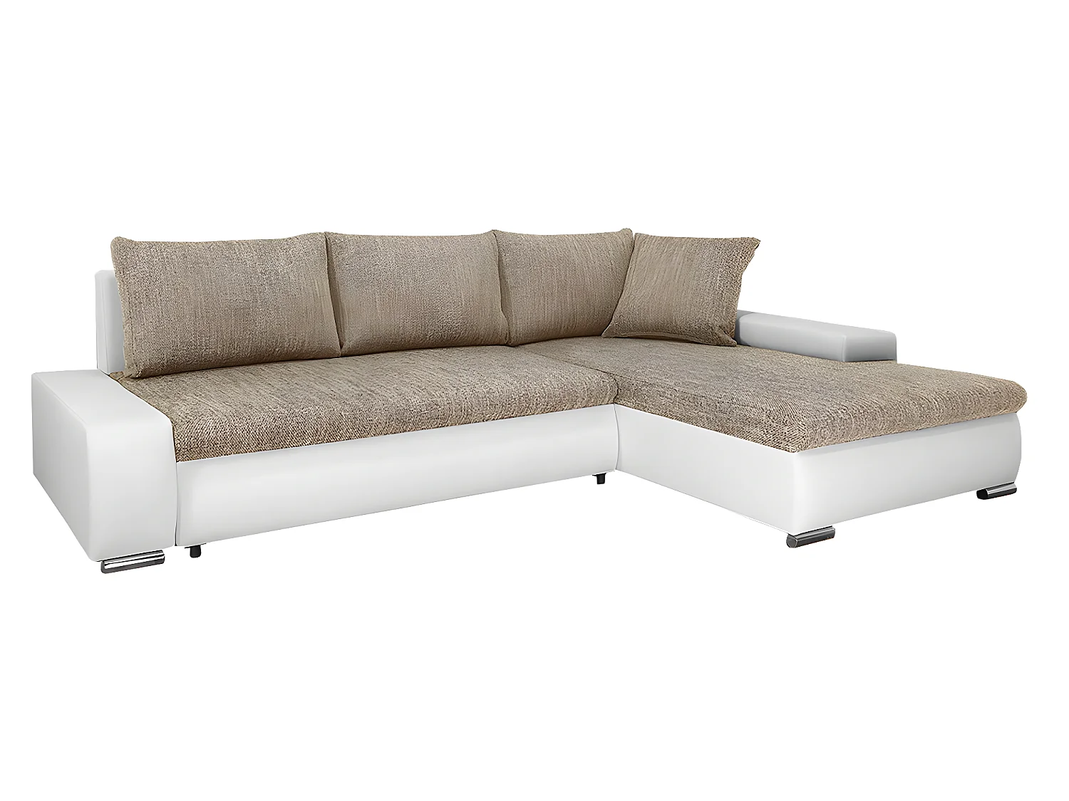 Canapé d'angle convertible droit 4 places avec coffre Joakim Beige et Blanc