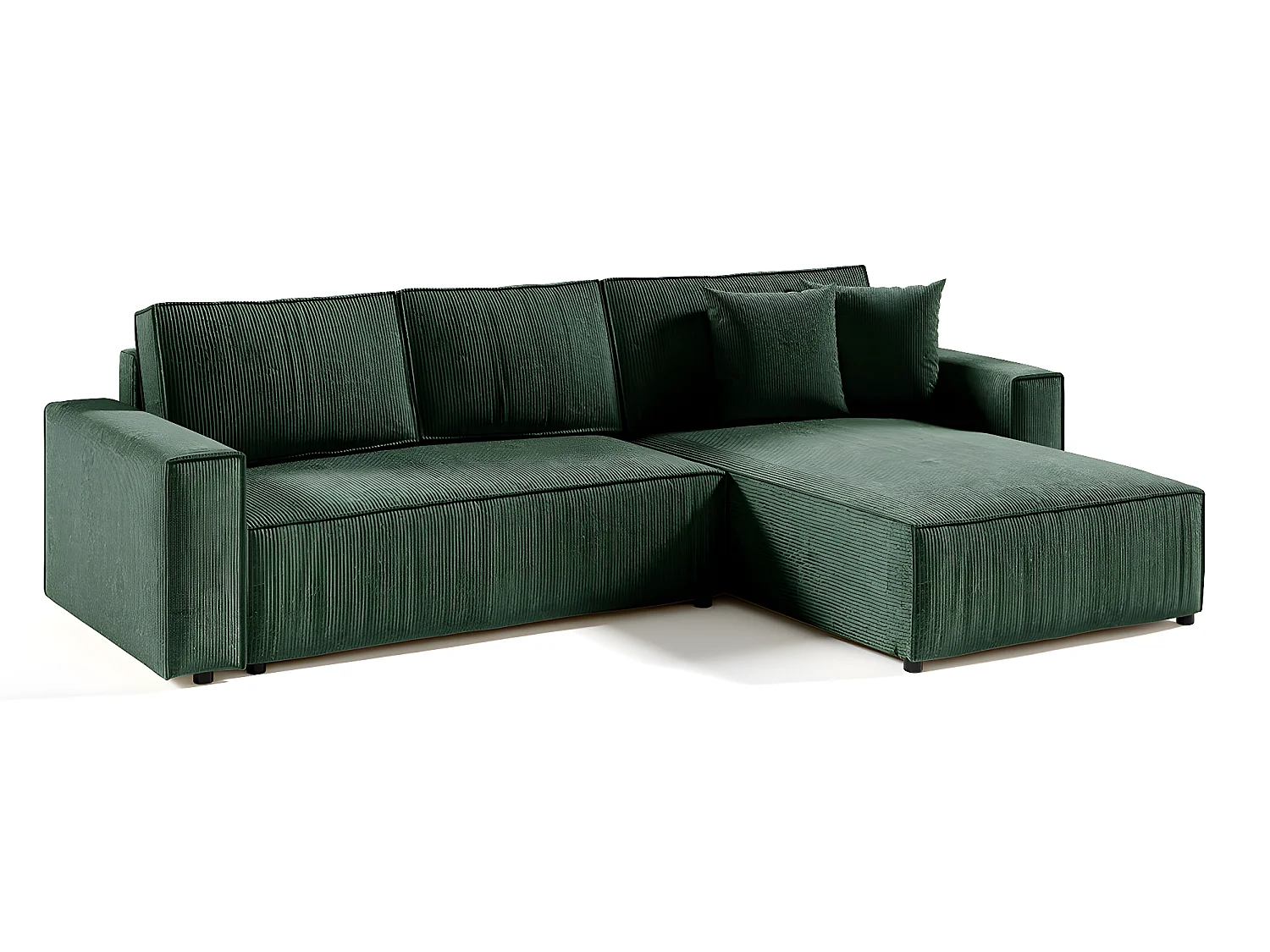 Canapé d'angle réversible et convertible 4 places avec coffre Isaac velours côtelé Vert Sapin