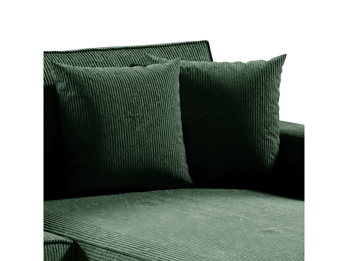 Canapé d'angle réversible et convertible 4 places avec coffre Isaac velours côtelé Vert Sapin
