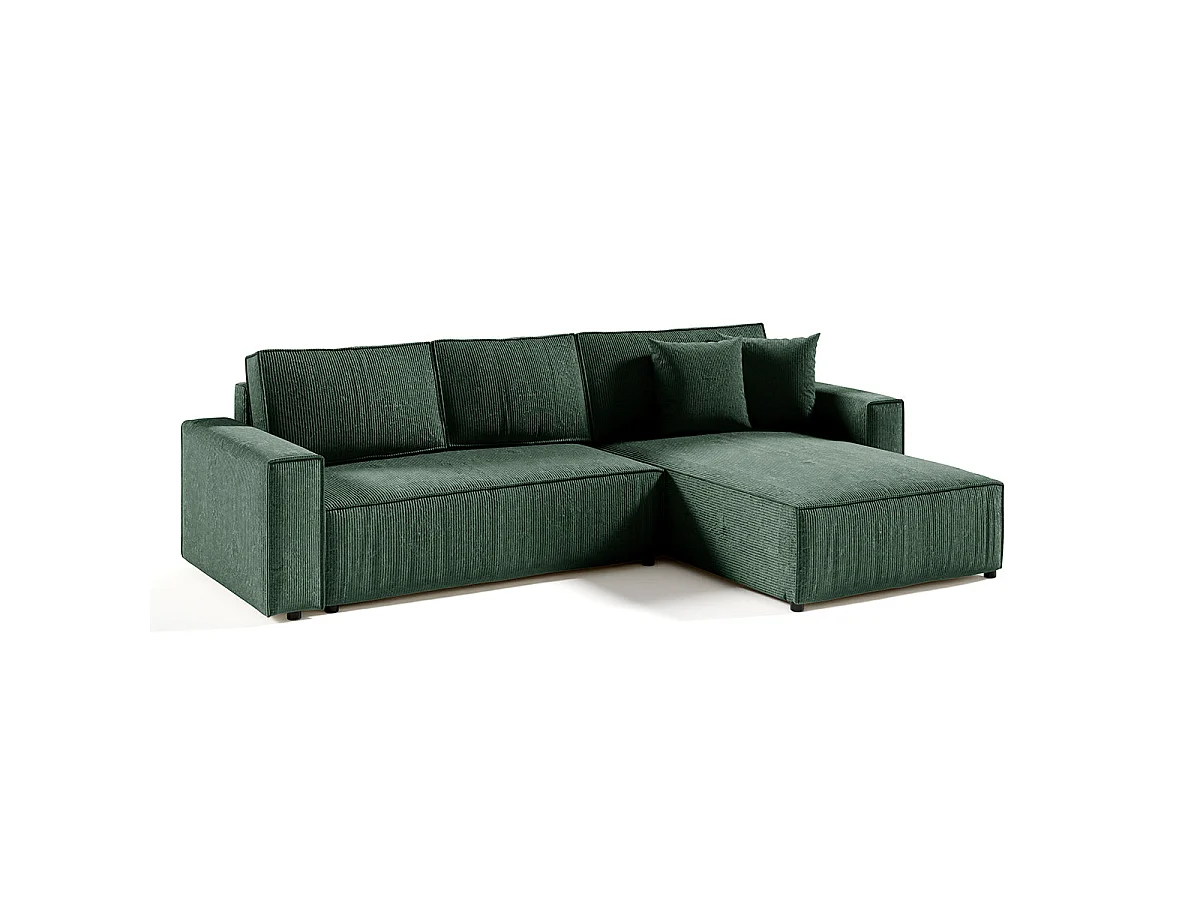 Canapé d'angle convertible 4 places avec coffre en velours vert