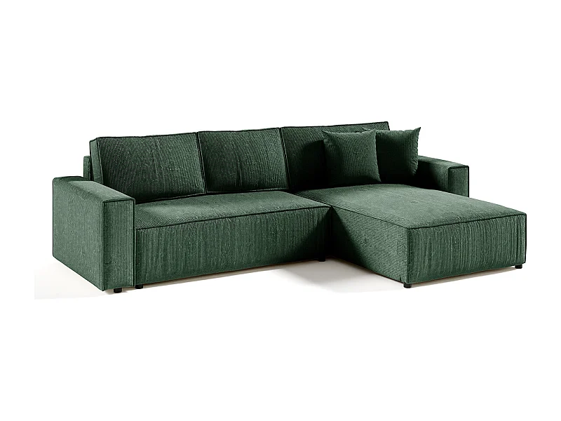 Canapé d'angle réversible et convertible 4 places avec coffre Isaac velours côtelé Vert Sapin