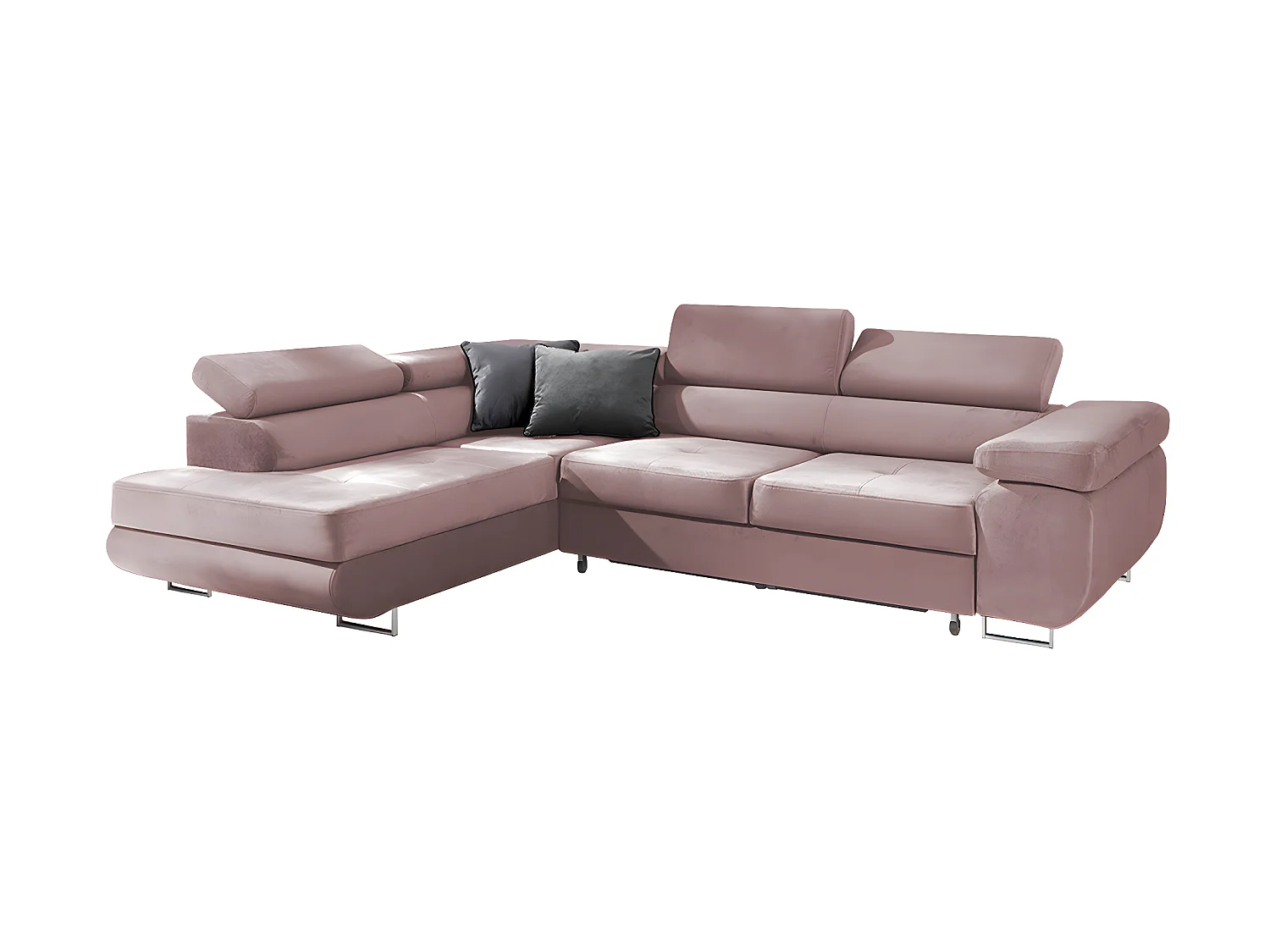 Canapé d'angle convertible gauche 4 places Wilson velours Rose