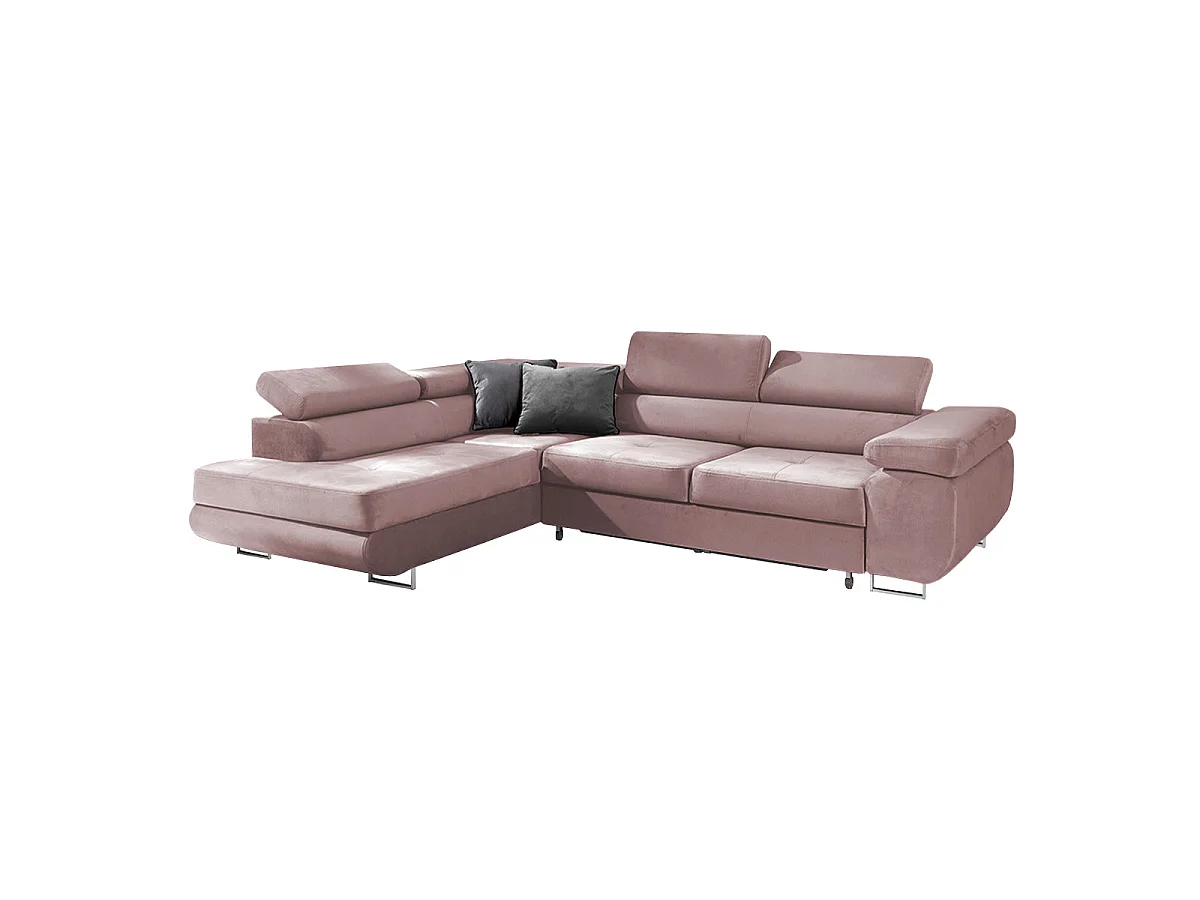 Canapé d'angle convertible 4 places en velours rose WILSON