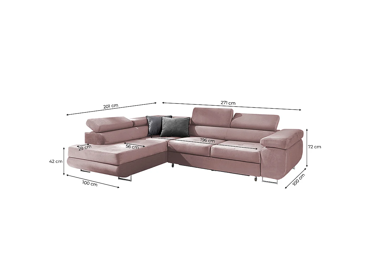 Canapé d'angle convertible 4 places en velours rose WILSON