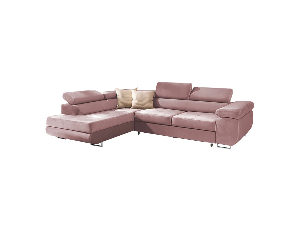 Canapé d'angle gauche convertible 4 places en velours rose WILSON