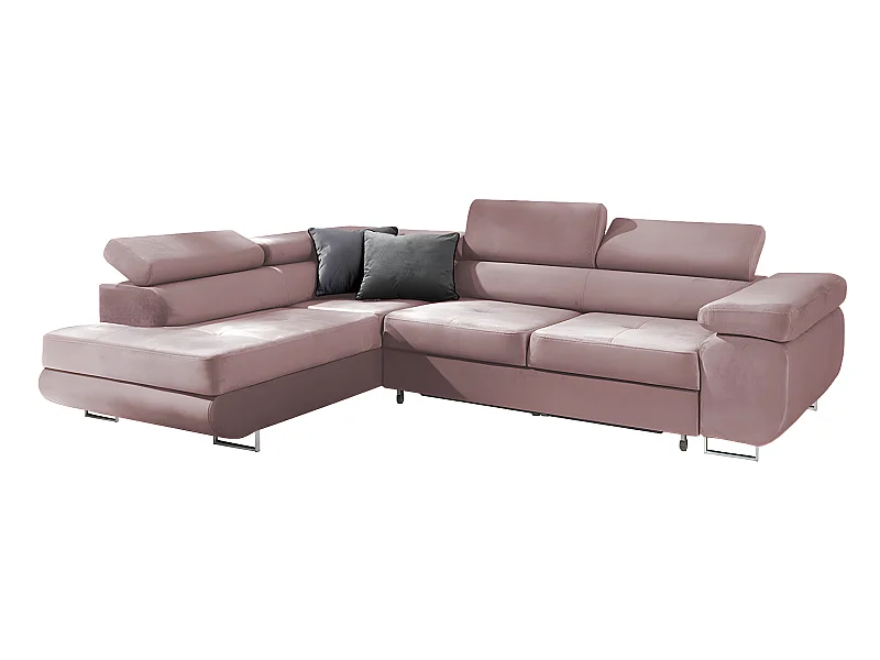 Canapé d'angle convertible gauche 4 places Wilson velours Rose