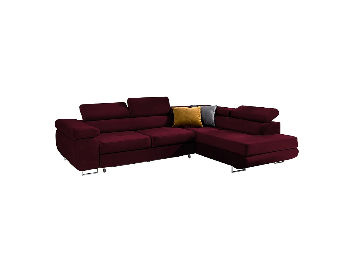 Canapé d'angle convertible 4 places en velours bordeaux WILSON
