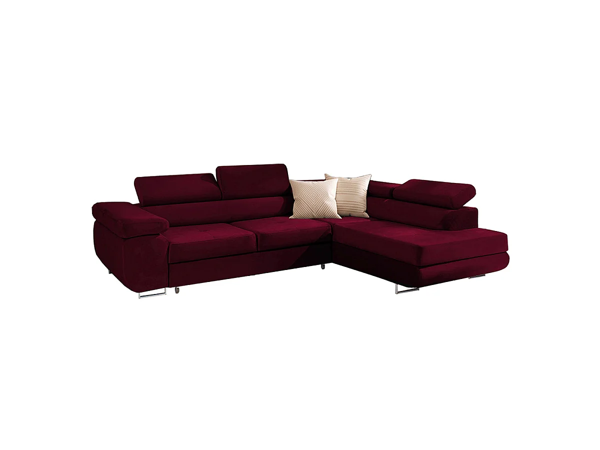Canapé d'angle droit convertible 4 places en velours bordeaux WILSON