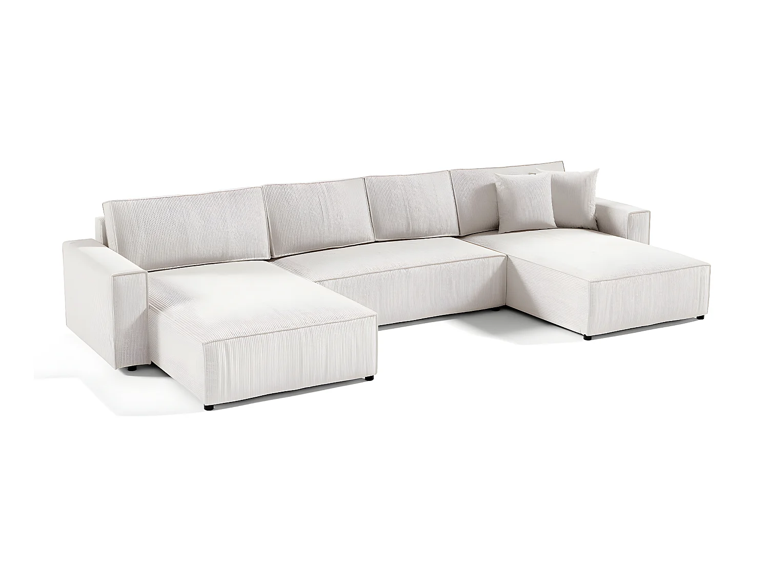 Canapé U 5 places convertible coffre Isaac velours côtelé Blanc Cassé