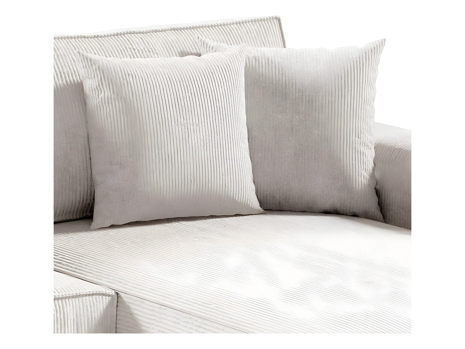 Canapé U 5 places convertible coffre Isaac velours côtelé Blanc Cassé