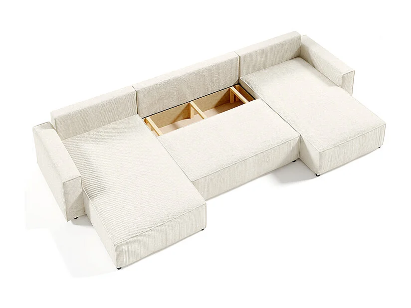 Canapé U 5 places convertible coffre Isaac velours côtelé Blanc Cassé