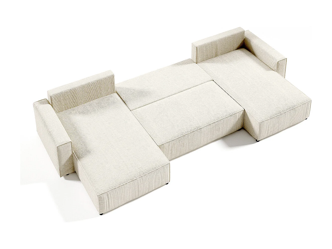 Canapé U 5 places convertible coffre Isaac velours côtelé Blanc Cassé