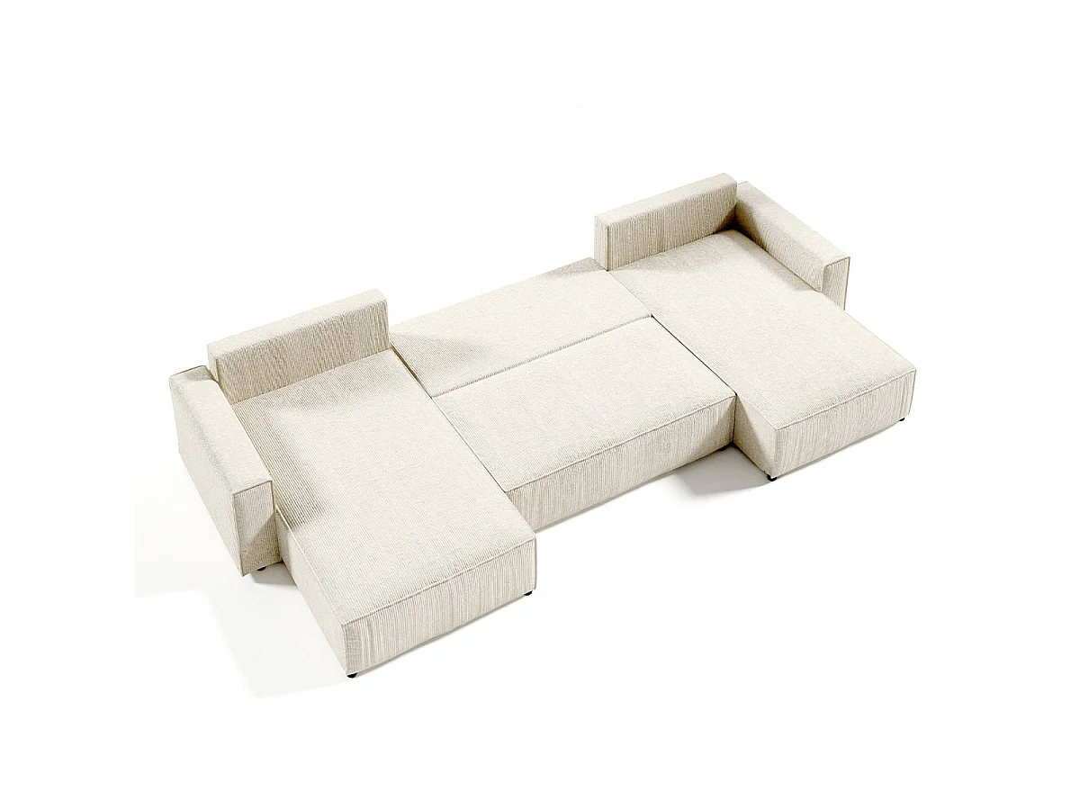 Canapé d'angle convertible 5 places en velours blanc casse ISAAC