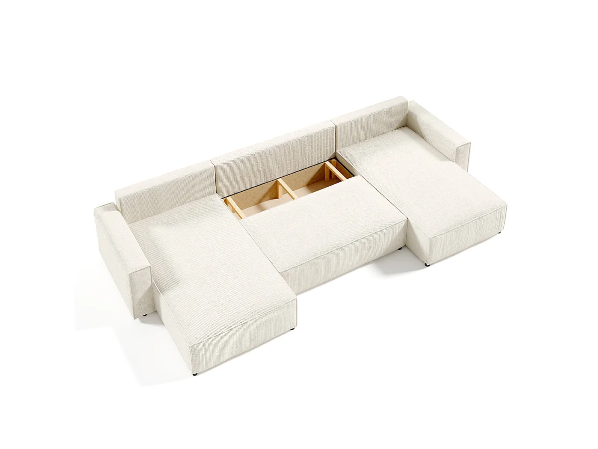 Canapé d'angle convertible 5 places en velours blanc casse ISAAC