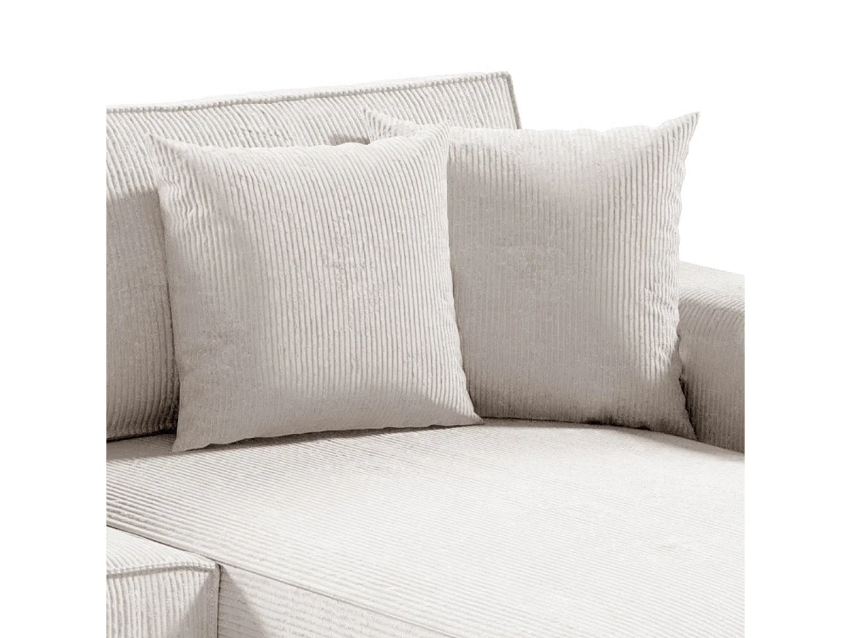 Canapé d'angle convertible 5 places en velours blanc casse ISAAC