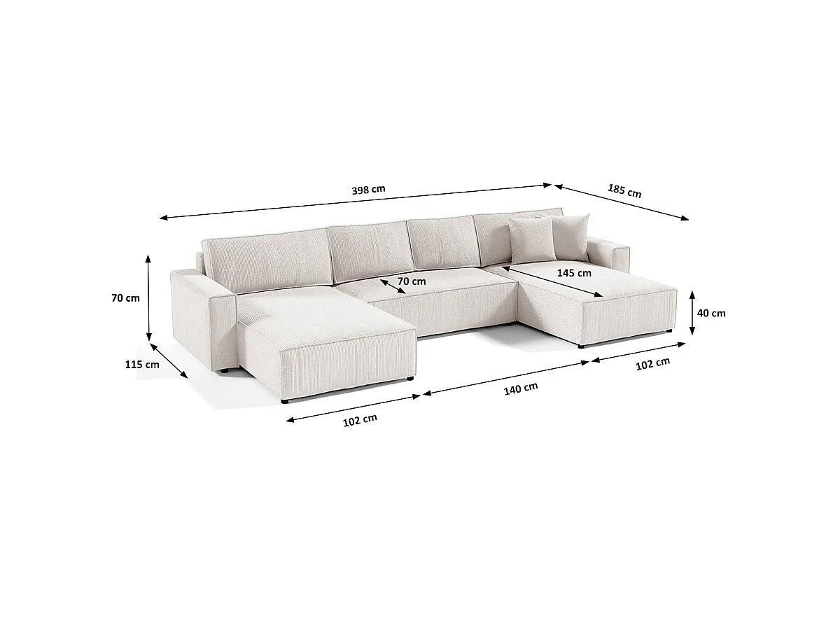 Canapé d'angle convertible 5 places en velours blanc casse ISAAC