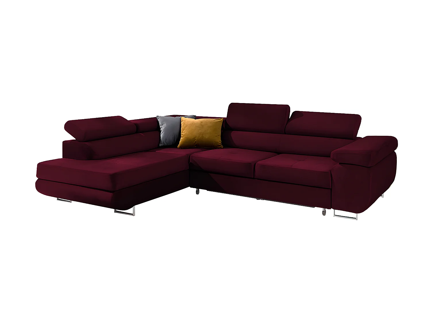 Canapé d'angle convertible gauche 4 places Wilson velours Bordeaux