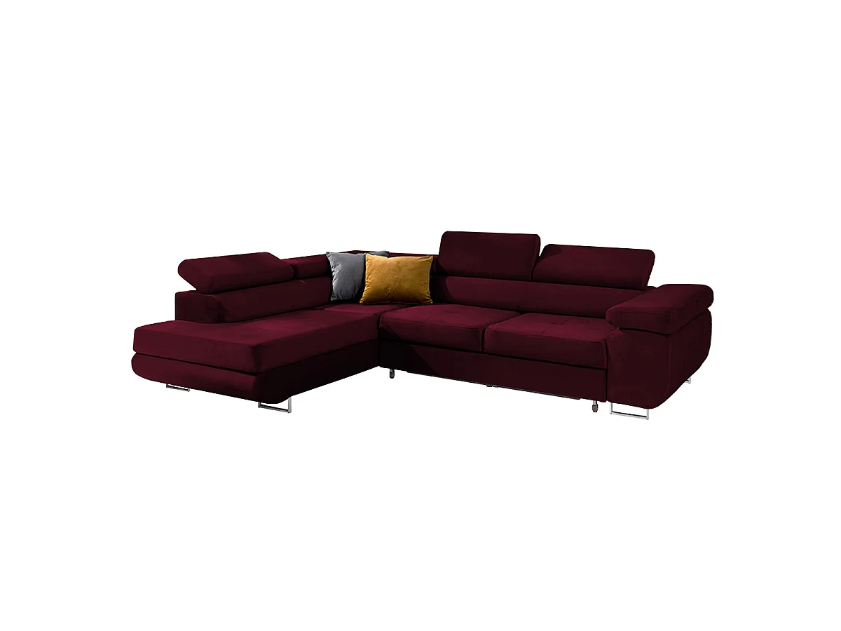 Canapé d'angle convertible 4 places en velours bordeaux WILSON