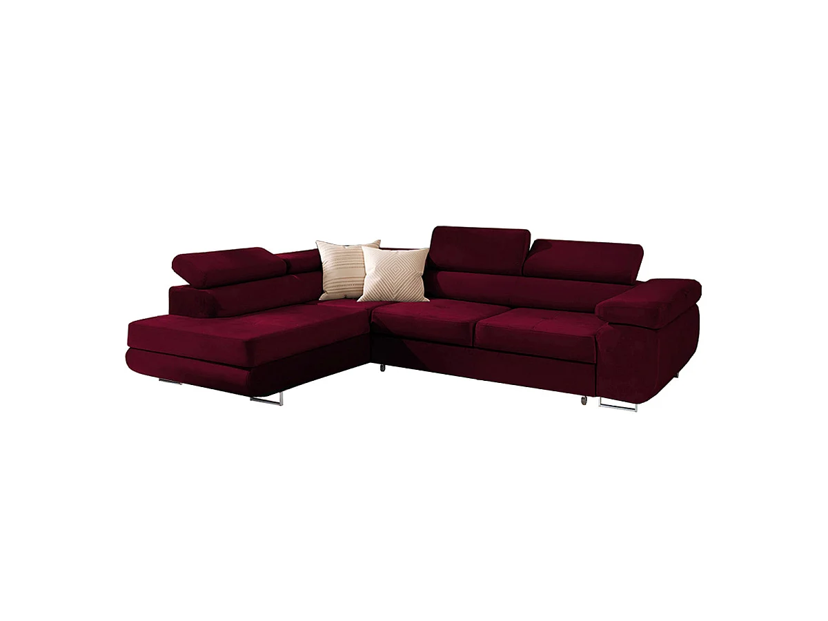 Canapé d'angle gauche convertible 4 places en velours bordeaux WILSON