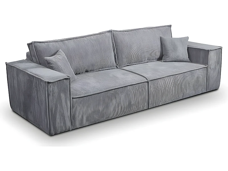 Canapé convertible 4 places avec coffre Isaac velours côtelé Gris clair