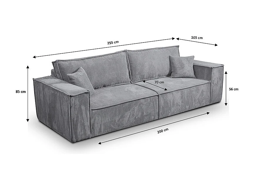 Canapé convertible 4 places avec coffre Isaac velours côtelé Gris clair