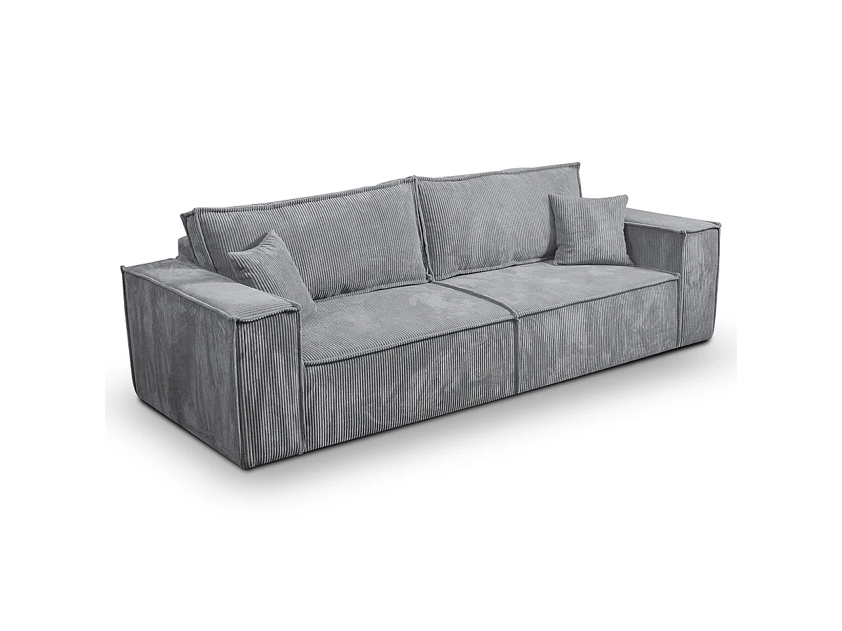 Canapé convertible 4 places avec coffre en velours gris clair