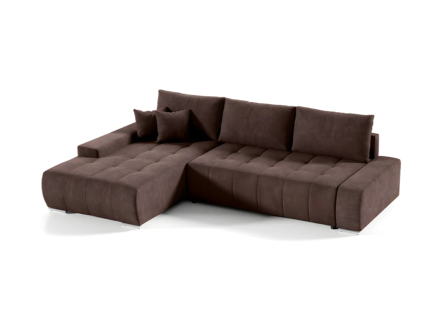 Canapé d'angle convertible gauche 4 places avec coffre Jonas Marron