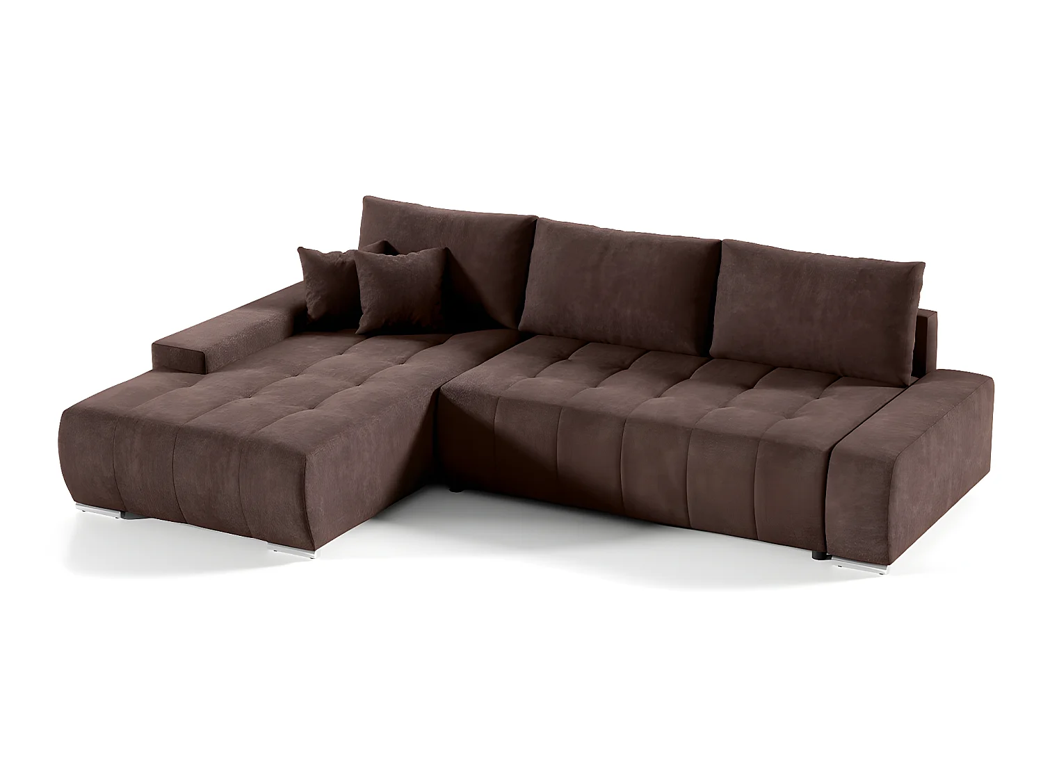 Canapé d'angle convertible gauche 4 places avec coffre Jonas Marron