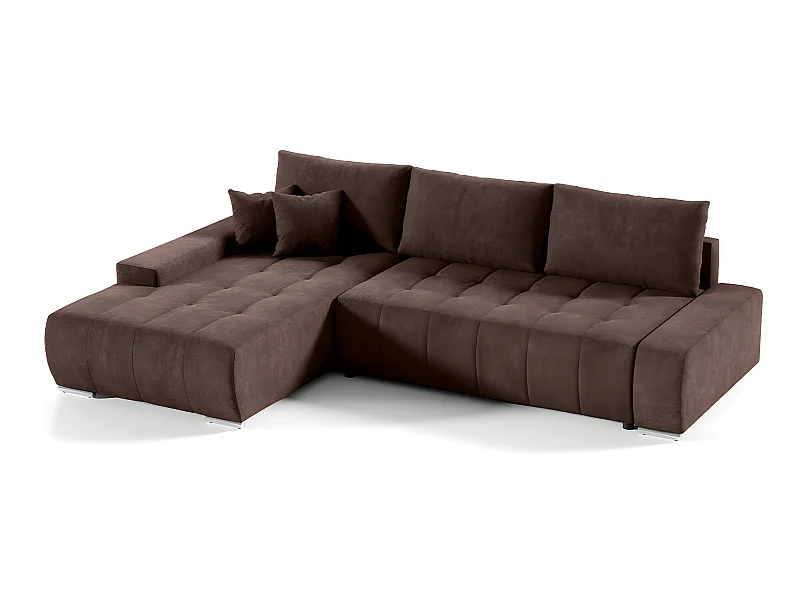 Canapé d'angle convertible gauche 4 places avec coffre Jonas Marron