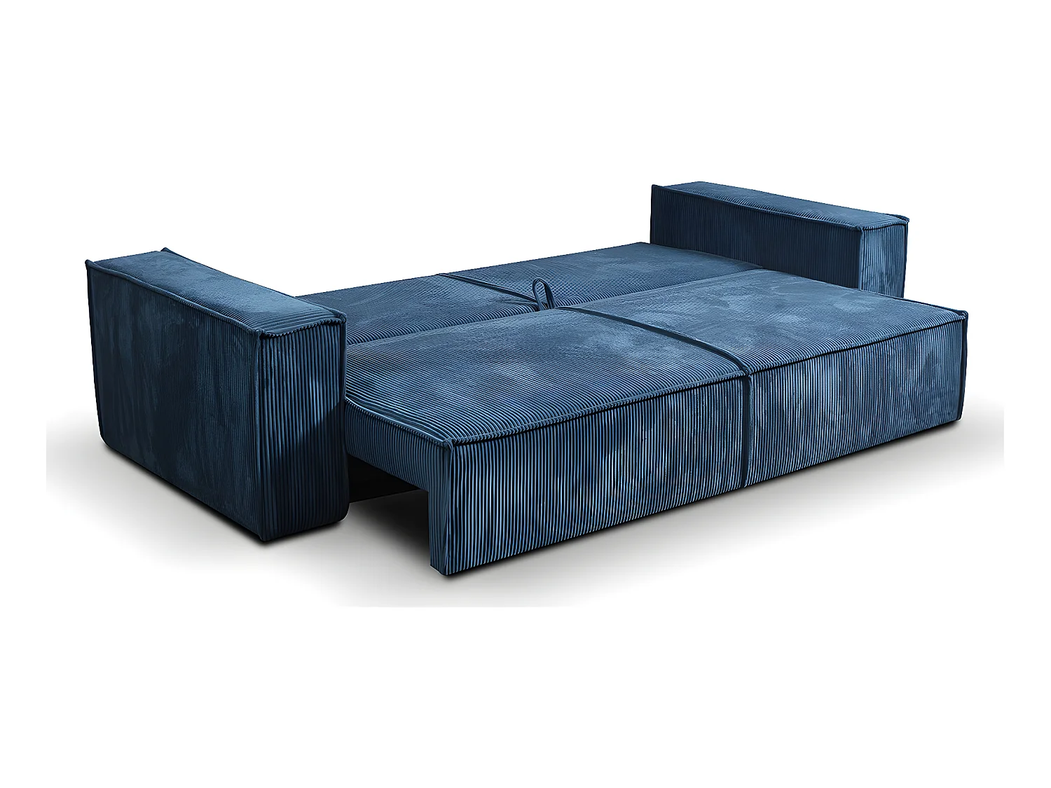 Canapé convertible 4 places avec coffre Isaac velours côtelé Bleu