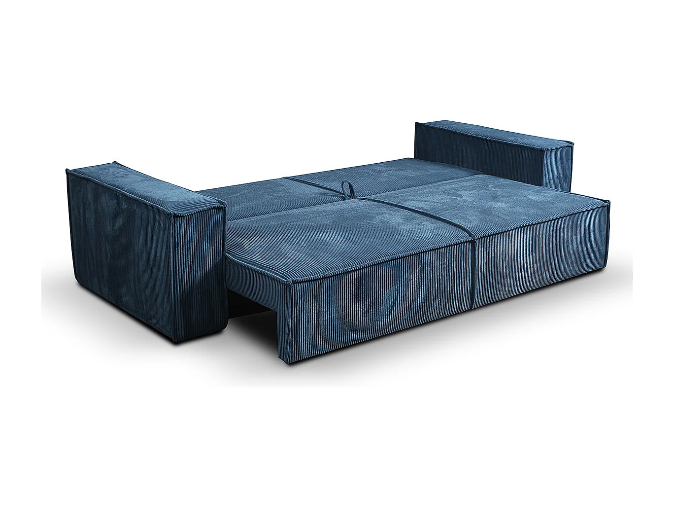 Canapé convertible 4 places avec coffre Isaac velours côtelé Bleu