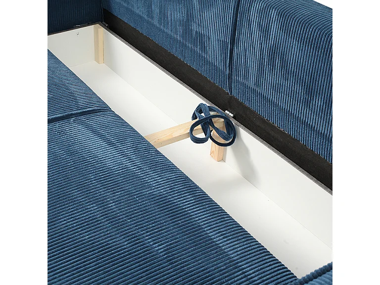 Canapé convertible 4 places avec coffre Isaac velours côtelé Bleu