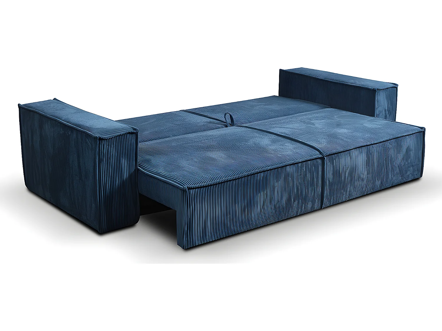 Canapé convertible 4 places avec coffre Isaac velours côtelé Bleu