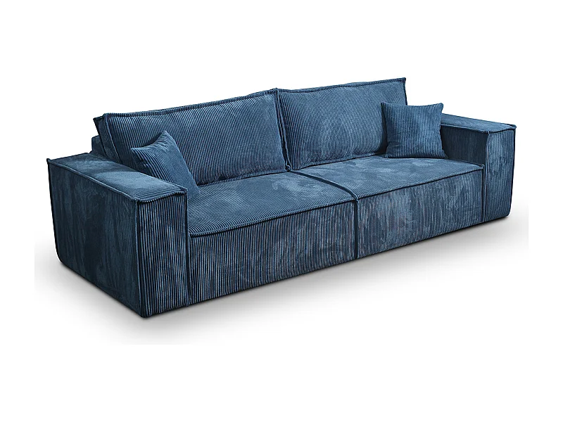 Canapé convertible 4 places avec coffre Isaac velours côtelé Bleu