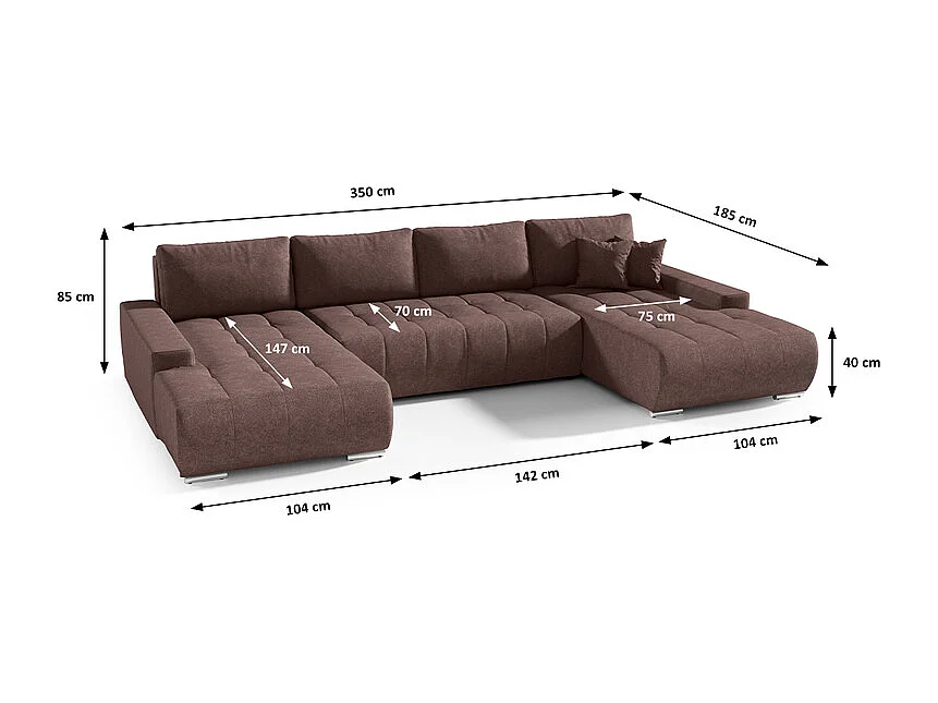 Canapé U 5 places convertible coffre Jonas Marron