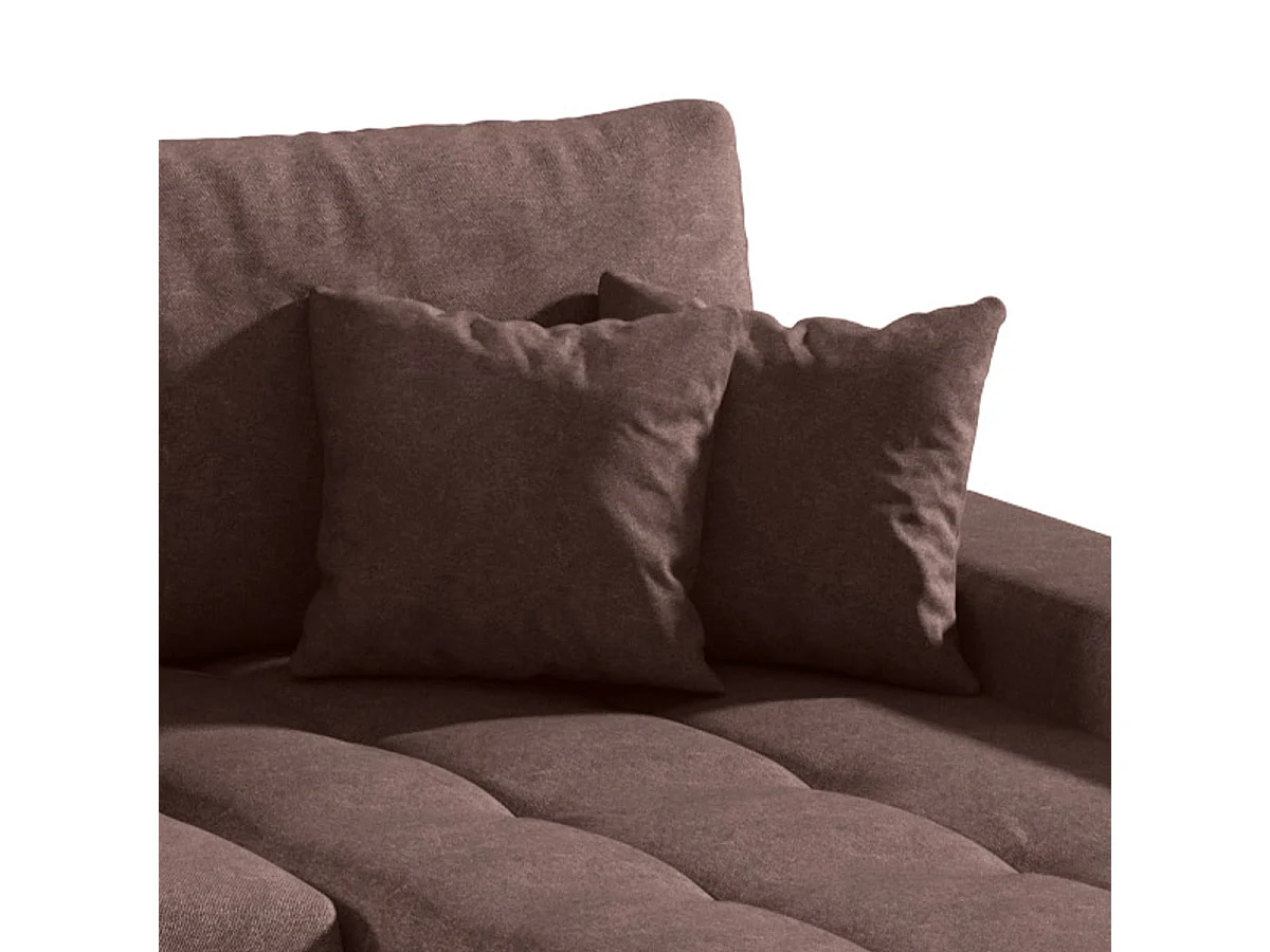 Canapé d'angle convertible 5 places avec coffre en tissu marron