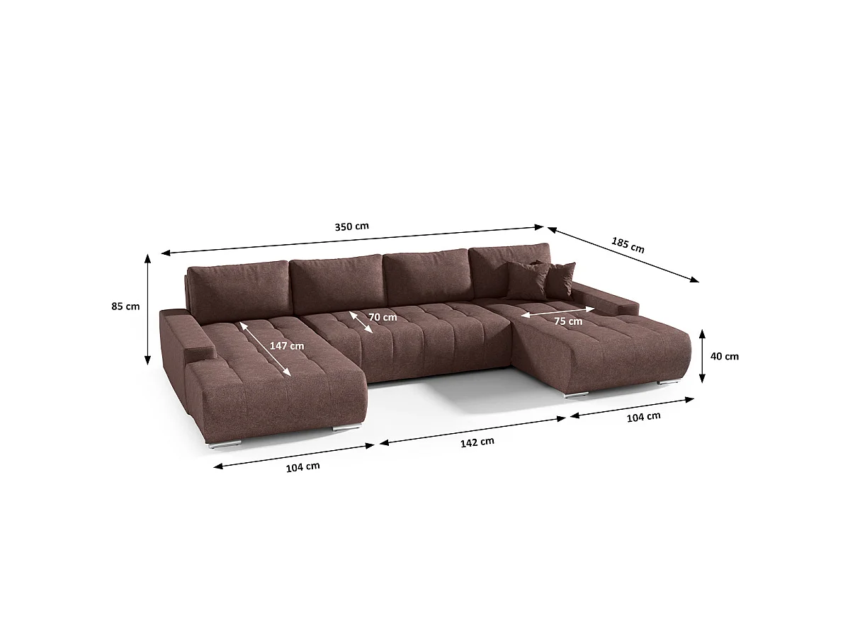 Canapé d'angle convertible 5 places avec coffre en tissu marron