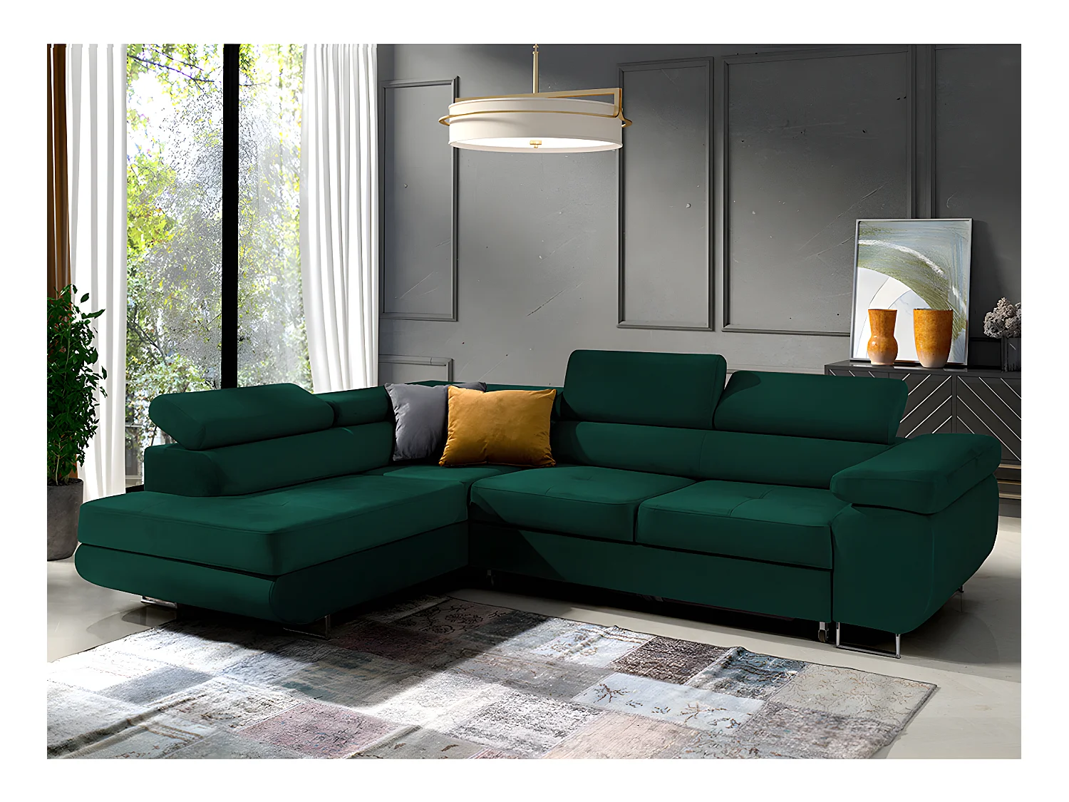 Canapé d'angle convertible gauche 4 places Wilson velours Vert sapin