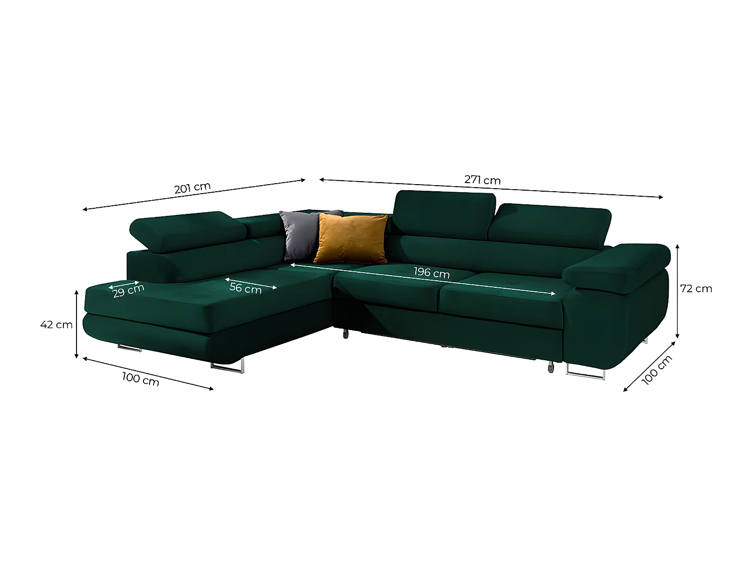 Canapé d'angle convertible gauche 4 places Wilson velours Vert sapin